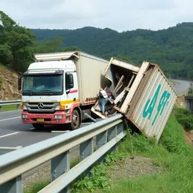 caminhão colide contra poste